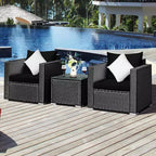 Costway Ensemble de Meubles de Jardin en Rotin 3 pièces Table Basse avec Coussins Rouge\Turquoise\Bleu Marine\Noir