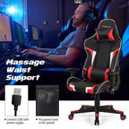 Costway Massage Gaming Chair Reclining Swivel Racing Office Chair w/Lumbar Support White\Blue\Grey\Red