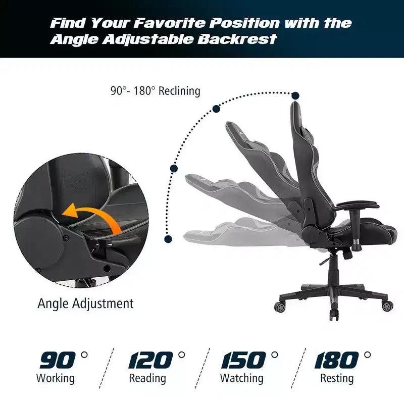 Chaise de bureau de jeu de massage inclinable et pivotante Costway avec support lombaire