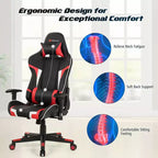 Chaise de bureau de jeu de massage inclinable et pivotante Costway avec support lombaire