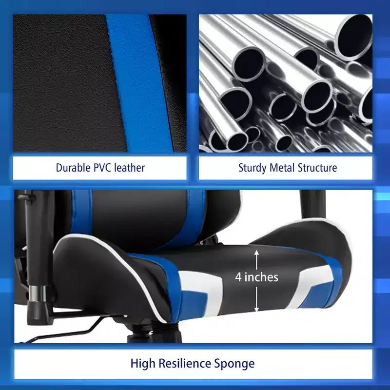 Chaise de bureau de jeu de massage inclinable et pivotante Costway avec support lombaire