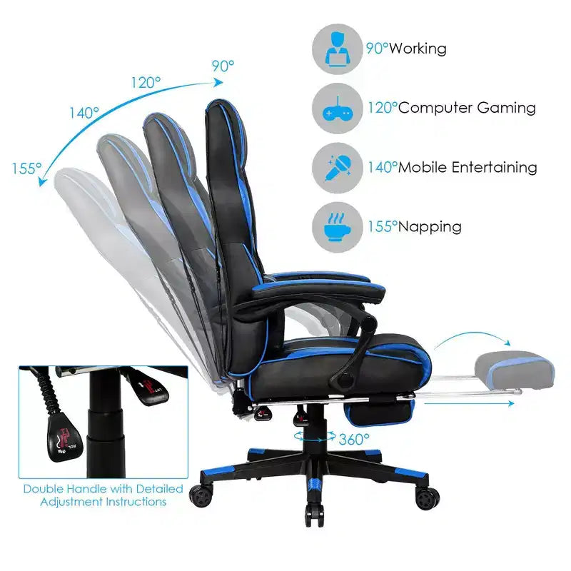 Costway Fauteuil de Massage Gaming Inclinable, Fauteuil de Bureau de Course pour Ordinateur avec Repose-Pieds Blanc/Noir/Bleu/Rouge