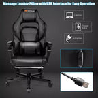 Costway Fauteuil de Massage Gaming Inclinable, Fauteuil de Bureau de Course pour Ordinateur avec Repose-Pieds Blanc/Noir/Bleu/Rouge