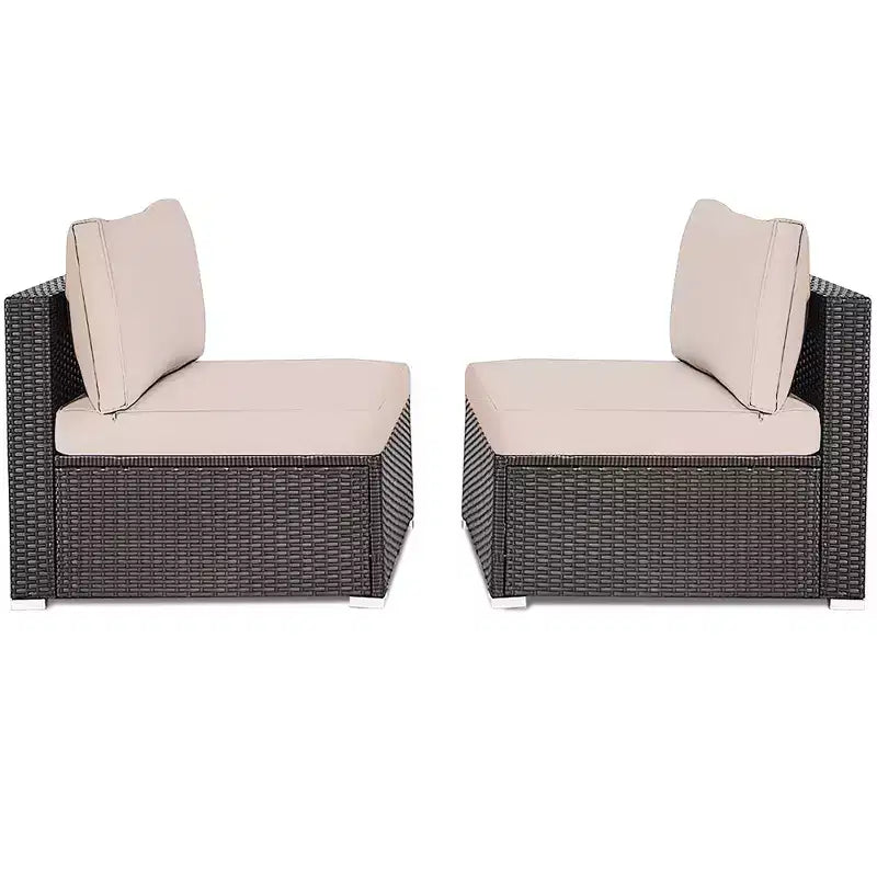 Costway 2PCS Patio Rattan Armless Sofa Sectional Conversation Furniture Set W/Cushion