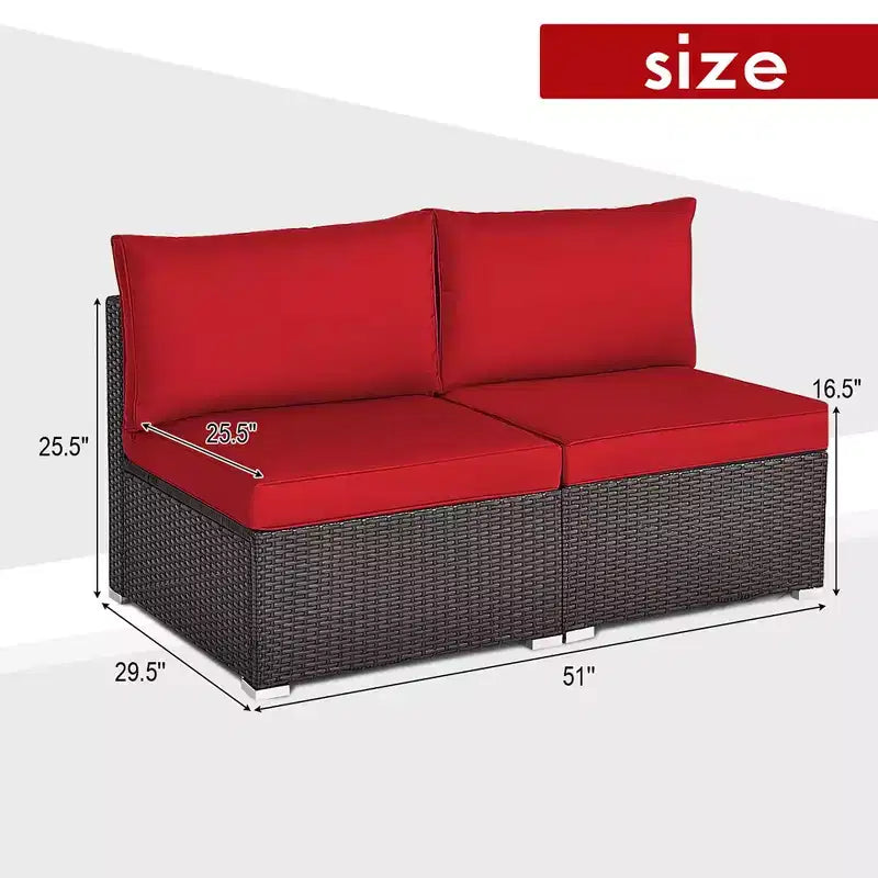 Costway 2PCS Patio Rattan Armless Sofa Sectional Conversation Furniture Set W/Cushion