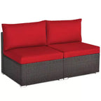 Costway 2PCS Patio Rattan Armless Sofa Sectional Conversation Furniture Set W/Cushion