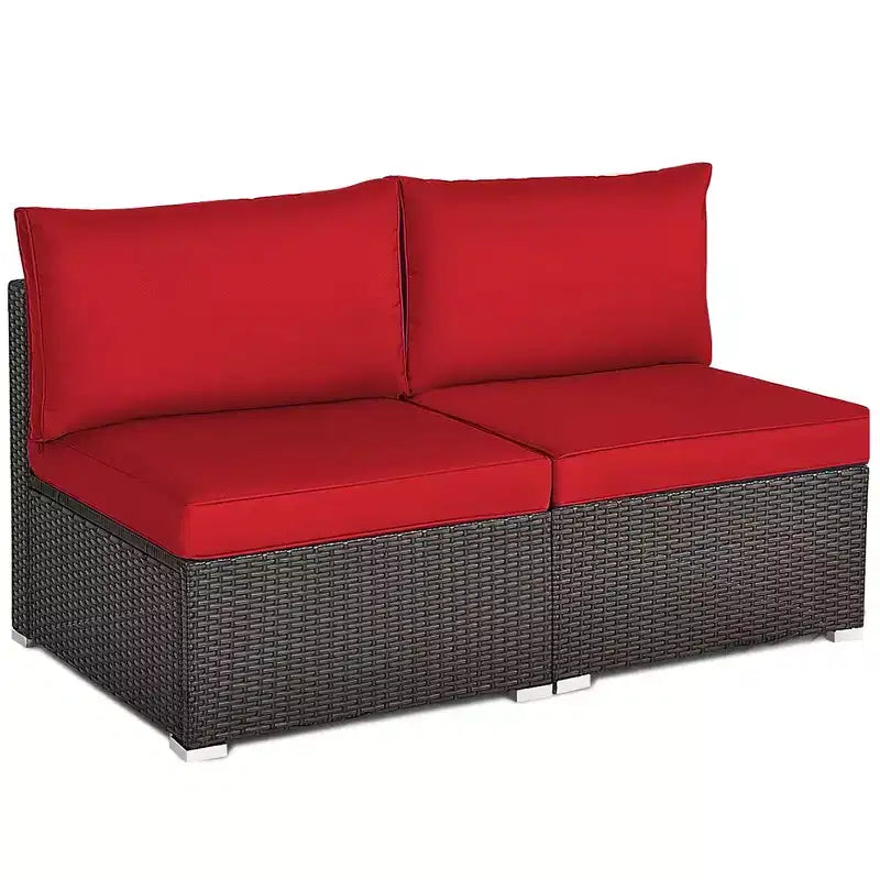 Costway 2PCS Patio Rattan Armless Sofa Sectional Conversation Furniture Set W/Cushion
