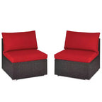 Costway 2PCS Patio Rattan Armless Sofa Sectional Conversation Furniture Set W/Cushion