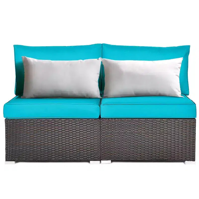 Costway 2PCS Patio Rattan Armless Sofa Sectional Conversation Furniture Set W/Cushion