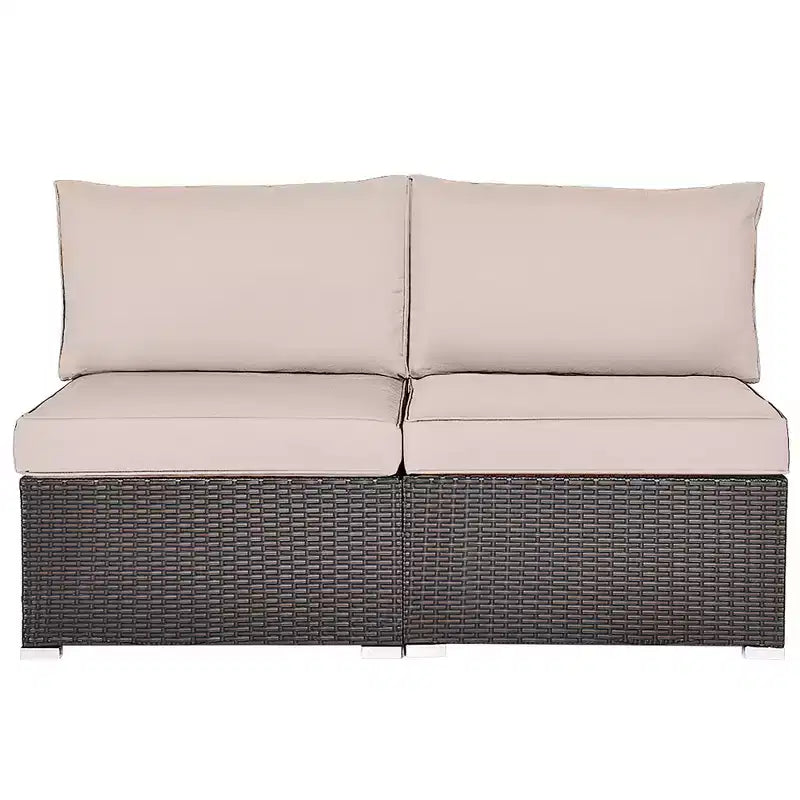 Costway 2PCS Patio Rattan Armless Sofa Sectional Conversation Furniture Set W/Cushion