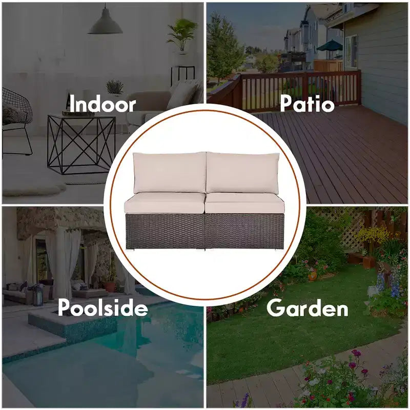 Costway 2PCS Patio Rattan Armless Sofa Sectional Conversation Furniture Set W/Cushion