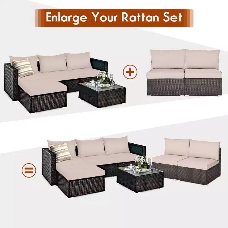 Costway 2PCS Patio Rattan Armless Sofa Sectional Conversation Furniture Set W/Cushion