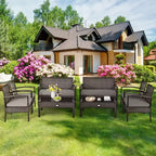 Costway 8PCS Rattan Patio Conversation Set Outdoor Furniture Set Garden w/Cushion