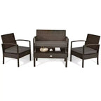 Costway 8PCS Rattan Patio Conversation Set Outdoor Furniture Set Garden w/Cushion