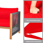 Costway 4PCS Wooden Patio Furniture Set Cushioned Sofa W/Rope Armrest White\Turquoise\Red