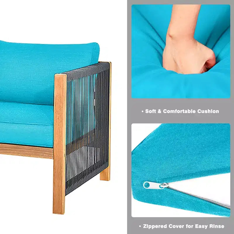 Costway 4PCS Wooden Patio Furniture Set Cushioned Sofa W/Rope Armrest White\Turquoise\Red