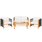 Costway 4PCS Wooden Patio Furniture Set Cushioned Sofa W/Rope Armrest White\Turquoise\Red