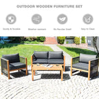 Costway 4PCS Wooden Patio Furniture Set Cushioned Sofa W/Rope Armrest White\Turquoise\Red