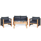 Costway 4PCS Wooden Patio Furniture Set Cushioned Sofa W/Rope Armrest White\Turquoise\Red