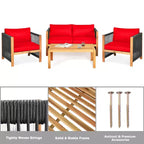 Costway 8PCS Wooden Patio Furniture Set Cushioned Sofa W/Rope Armrest White\Turquoise\Red