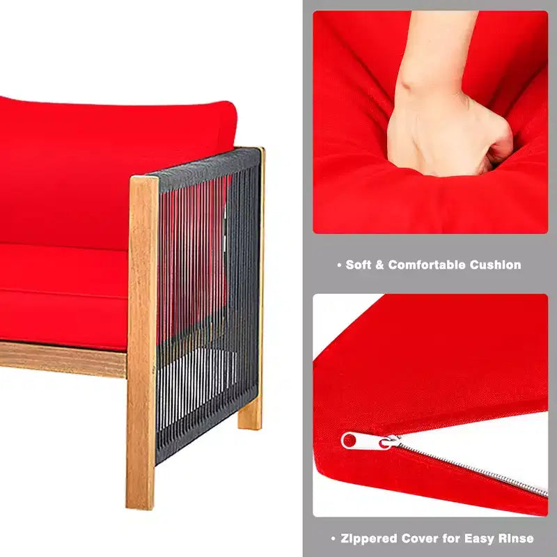 Costway 8PCS Wooden Patio Furniture Set Cushioned Sofa W/Rope Armrest White\Turquoise\Red