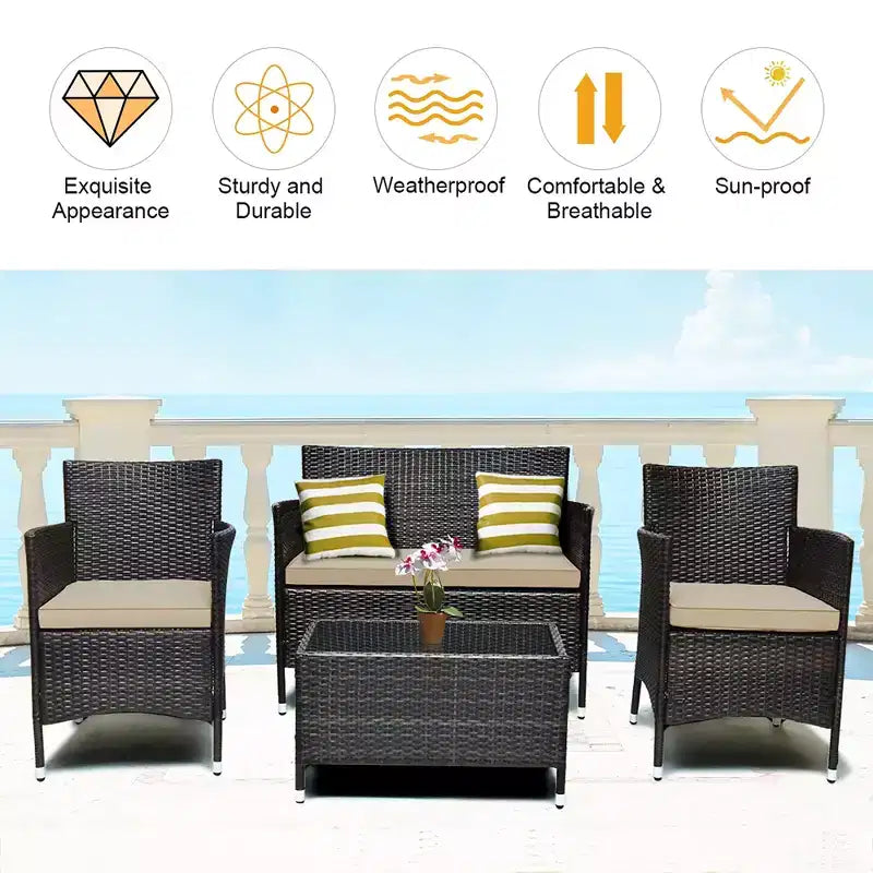 Costway 8PCS Rattan Patio Furniture Set Cushioned Sofa Chair Coffee Table Red\Brown\Turquoise