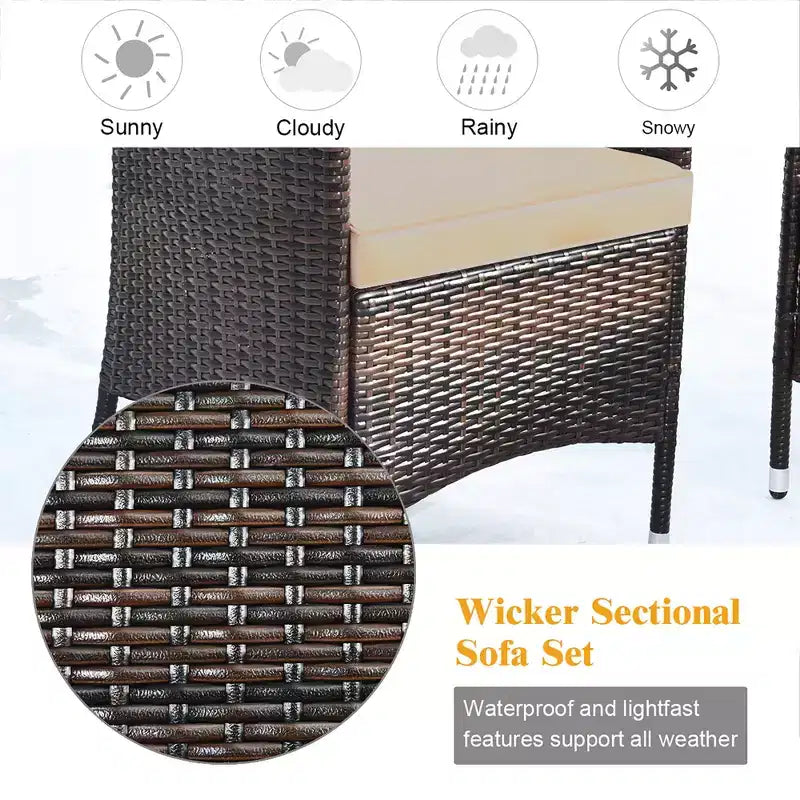 Costway 8PCS Rattan Patio Furniture Set Cushioned Sofa Chair Coffee Table Red\Brown\Turquoise
