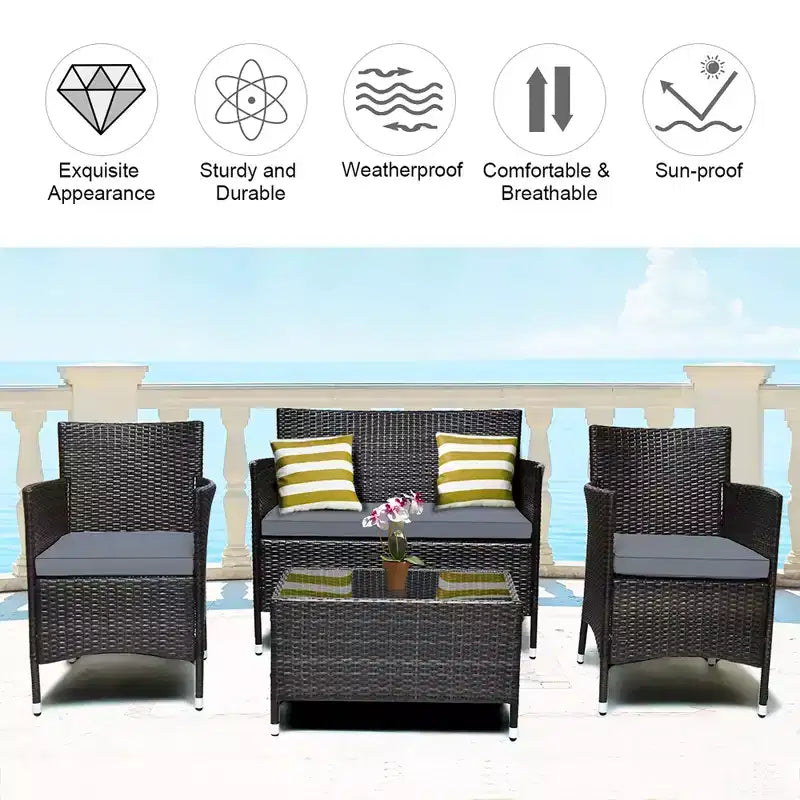 Costway 8PCS Rattan Patio Furniture Set Cushioned Sofa Chair Coffee Table Red\Brown\Turquoise