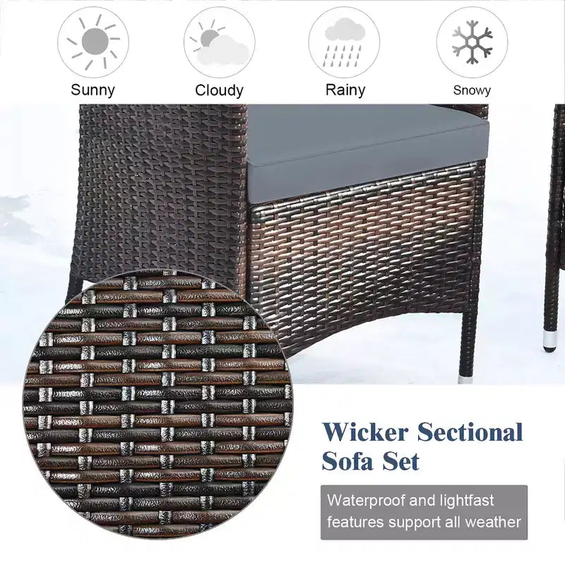 Costway 8PCS Rattan Patio Furniture Set Cushioned Sofa Chair Coffee Table Red\Brown\Turquoise