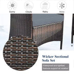 Costway 8PCS Rattan Patio Furniture Set Cushioned Sofa Chair Coffee Table Red\Brown\Turquoise