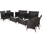 Costway 8PCS Rattan Patio Furniture Set Cushioned Sofa Chair Coffee Table Red\Brown\Turquoise