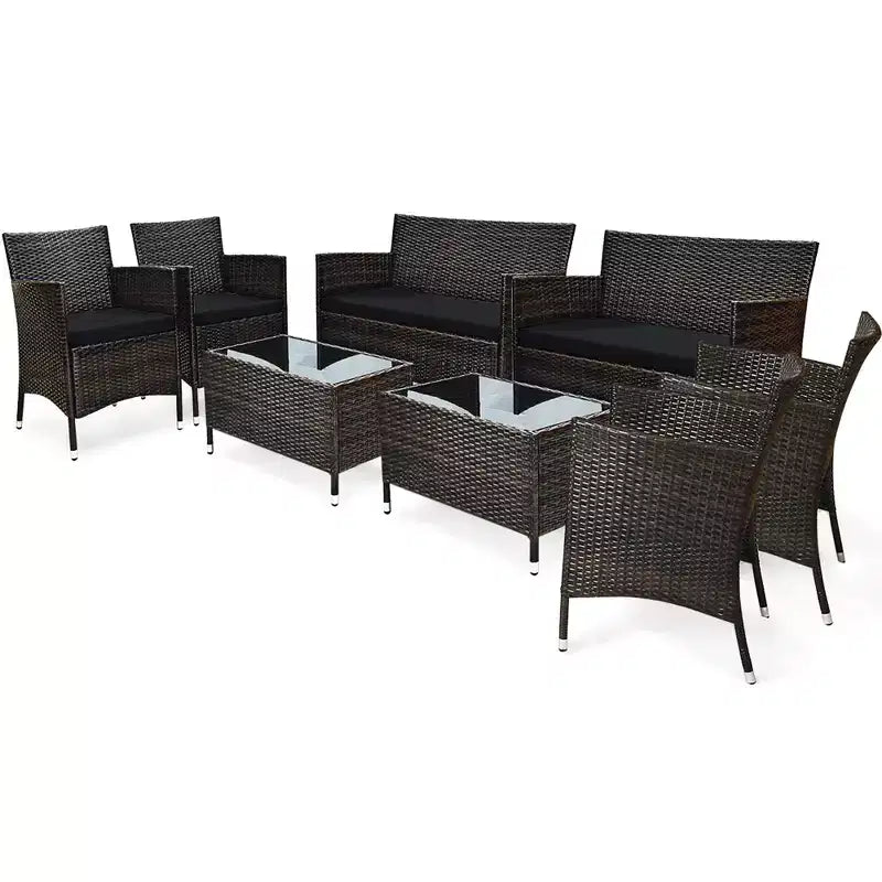 Costway 8PCS Rattan Patio Furniture Set Cushioned Sofa Chair Coffee Table Red\Brown\Turquoise