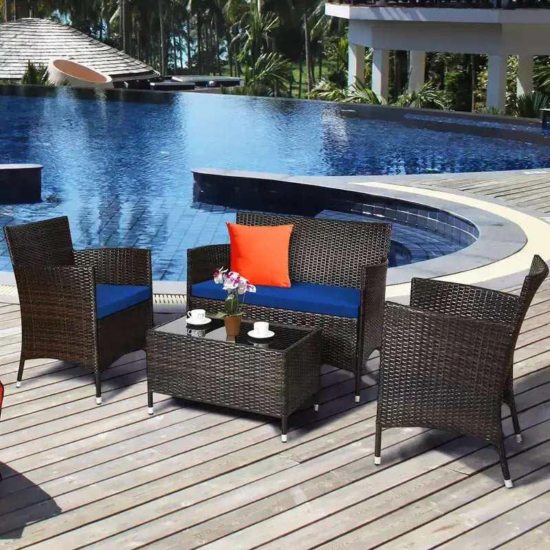 Costway 8PCS Rattan Patio Furniture Set Cushioned Sofa Chair Coffee Table Red\Brown\Turquoise