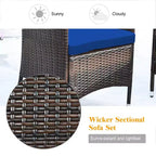 Costway 8PCS Rattan Patio Furniture Set Cushioned Sofa Chair Coffee Table Red\Brown\Turquoise