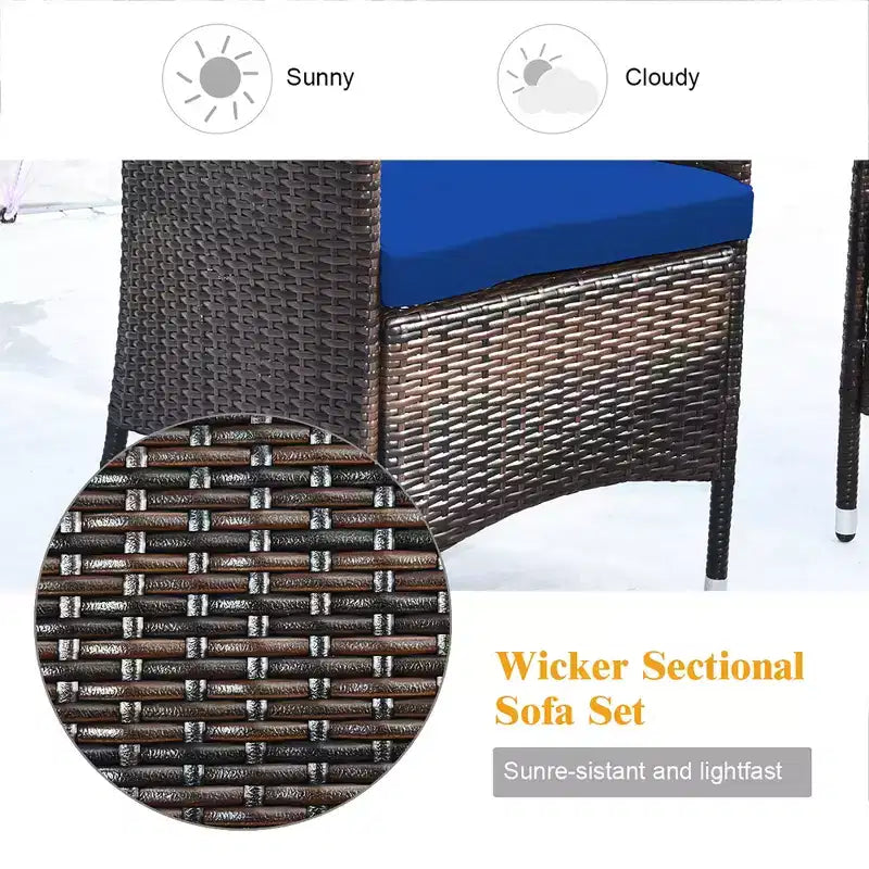 Costway 8PCS Rattan Patio Furniture Set Cushioned Sofa Chair Coffee Table Red\Brown\Turquoise