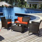 Costway 8PCS Rattan Patio Furniture Set Cushioned Sofa Chair Coffee Table Red\Brown\Turquoise