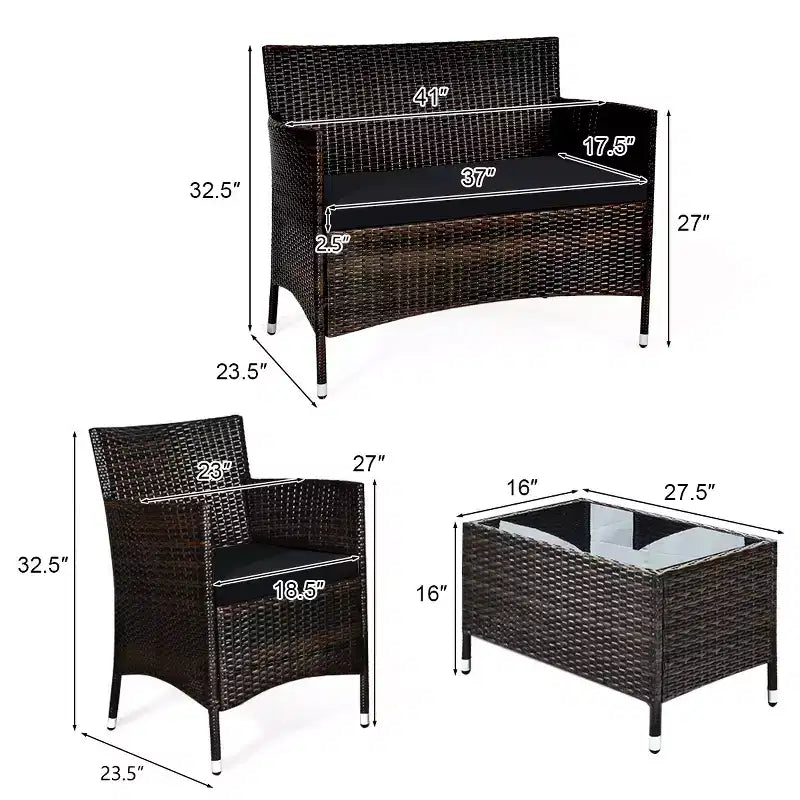 Costway 8PCS Rattan Patio Furniture Set Cushioned Sofa Chair Coffee Table Red\Brown\Turquoise