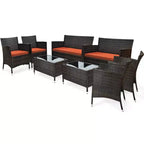 Costway 8PCS Rattan Patio Furniture Set Cushioned Sofa Chair Coffee Table Red\Brown\Turquoise
