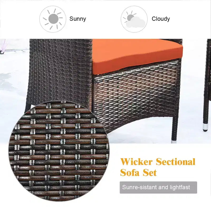 Costway 8PCS Rattan Patio Furniture Set Cushioned Sofa Chair Coffee Table Red\Brown\Turquoise