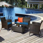 Costway 8PCS Rattan Patio Furniture Set Cushioned Sofa Chair Coffee Table Red\Brown\Turquoise