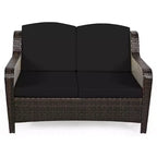 Costway 5PCS Patio Rattan Furniture Set Loveseat Sofa Ottoman W/Red\White Cushion