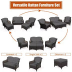 Costway 5PCS Patio Rattan Furniture Set Loveseat Sofa Ottoman W/Red\White Cushion