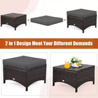 Costway 5PCS Patio Rattan Furniture Set Loveseat Sofa Ottoman W/Red\White Cushion