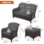 Costway 5PCS Patio Rattan Furniture Set Loveseat Sofa Ottoman W/Red\White Cushion