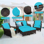 Costway 5PCS Patio Rattan Furniture Set Loveseat Sofa Ottoman W/Red\White Cushion