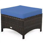 Costway 5PCS Patio Rattan Furniture Set Loveseat Sofa Ottoman W/Red\White Cushion