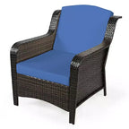 Costway 5PCS Patio Rattan Furniture Set Loveseat Sofa Ottoman W/Red\White Cushion
