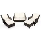 Costway 5PCS Patio Rattan Furniture Set Loveseat Sofa Ottoman W/Red\White Cushion