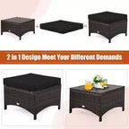 Costway 5PCS Patio Rattan Furniture Set Loveseat Sofa Ottoman W/Red\White Cushion