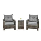 Outsunny 3 Piece Patio Furniture Set, PE Rattan Wicker Storage Table and Chairs w/ Tufted Cushions